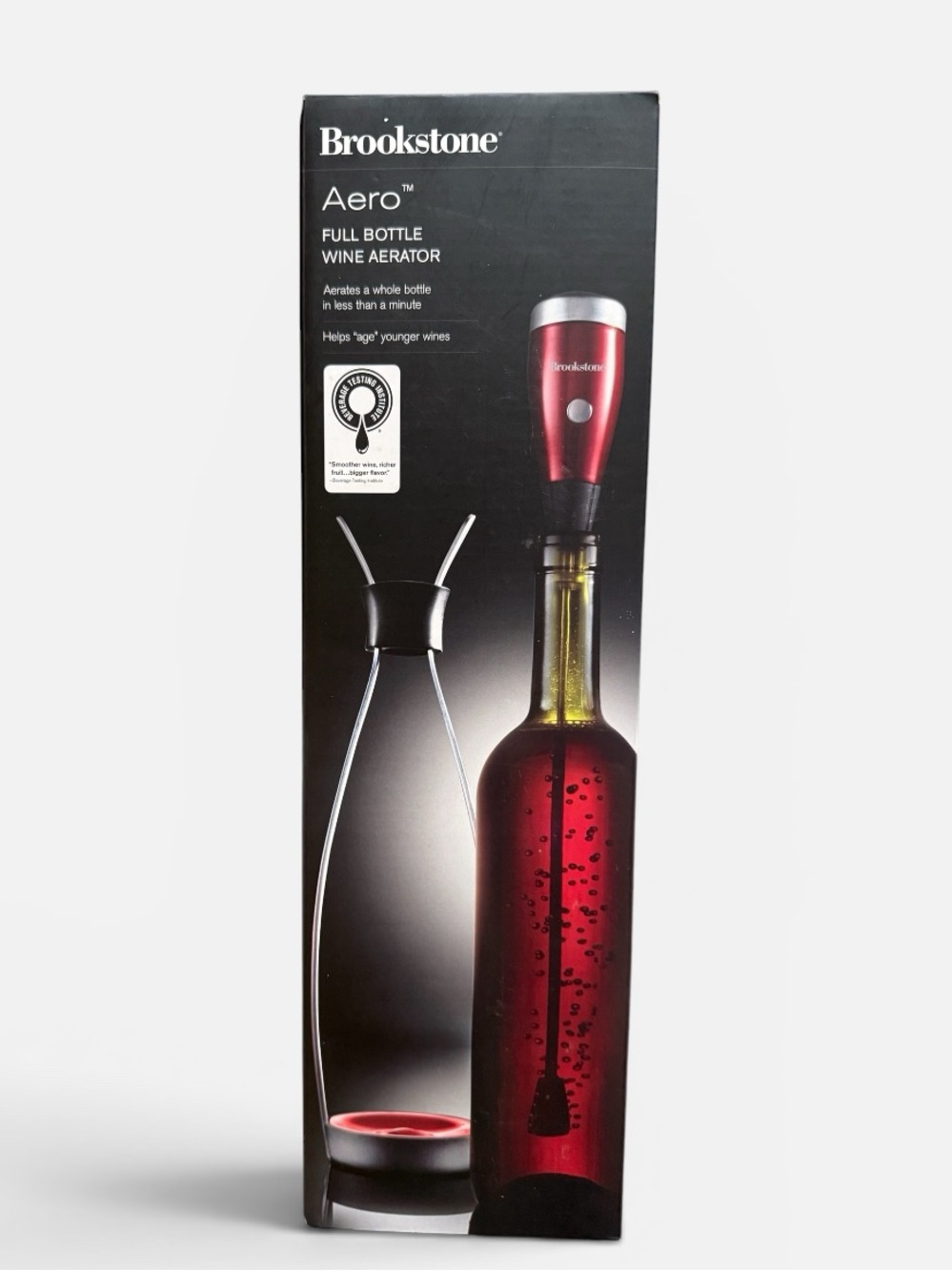 Brookstone Aero Full Bottle Wine Aerator in Deep Red Metallic NIB